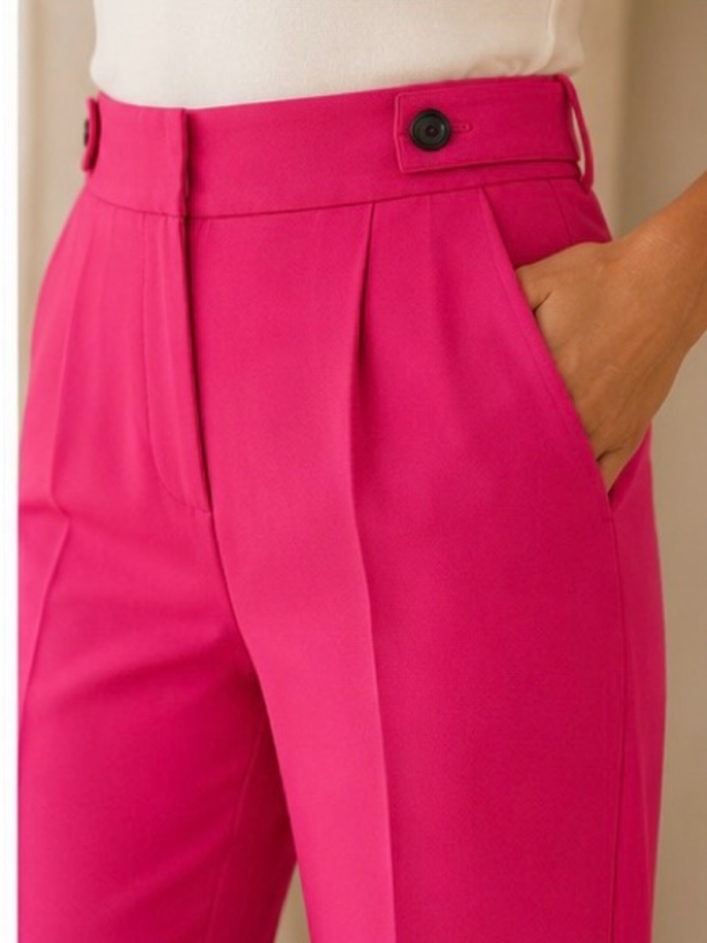 Ann Taylor Hot Pink High Rise Pleated Ankle Trousers Pants Size 2 - Picture 6 of 7